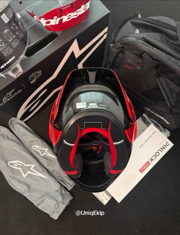 Inside of a full-face helmet showing the fit of the liner